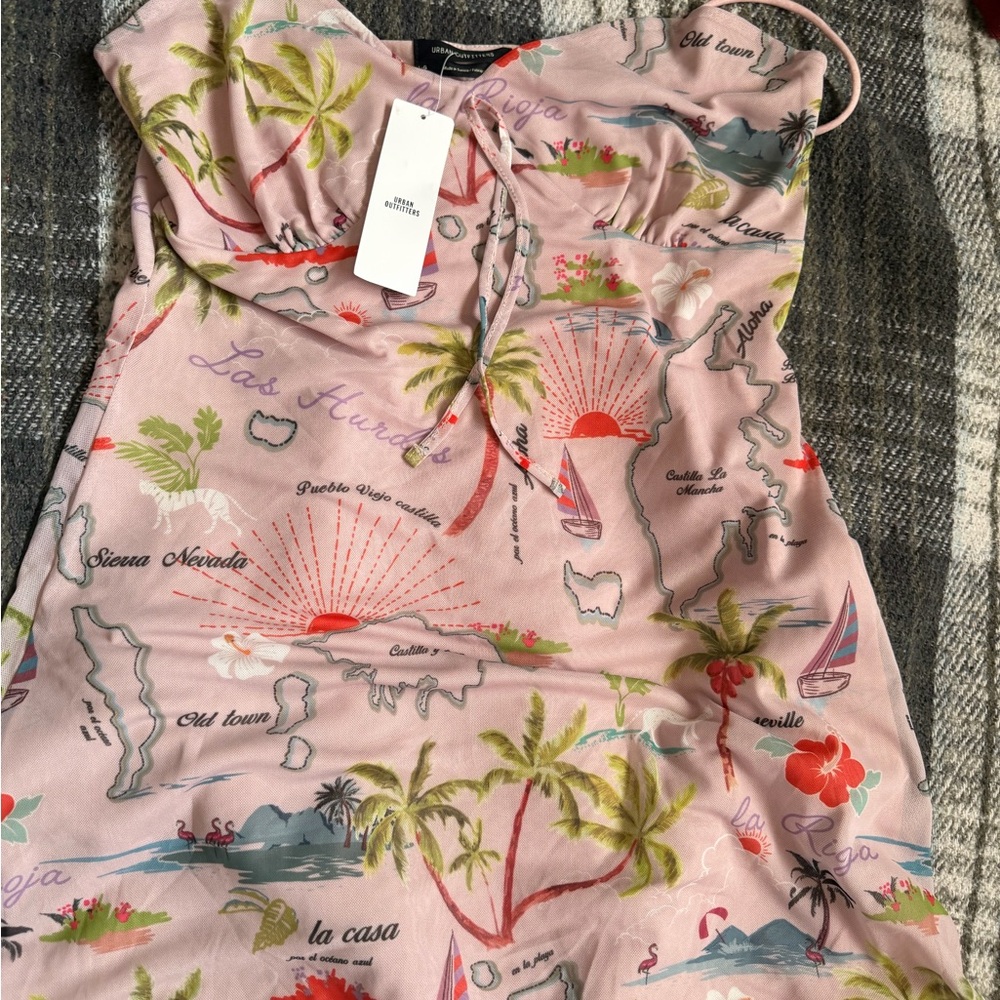 Urban Outfitters Pink Tropical Print Mini Dress